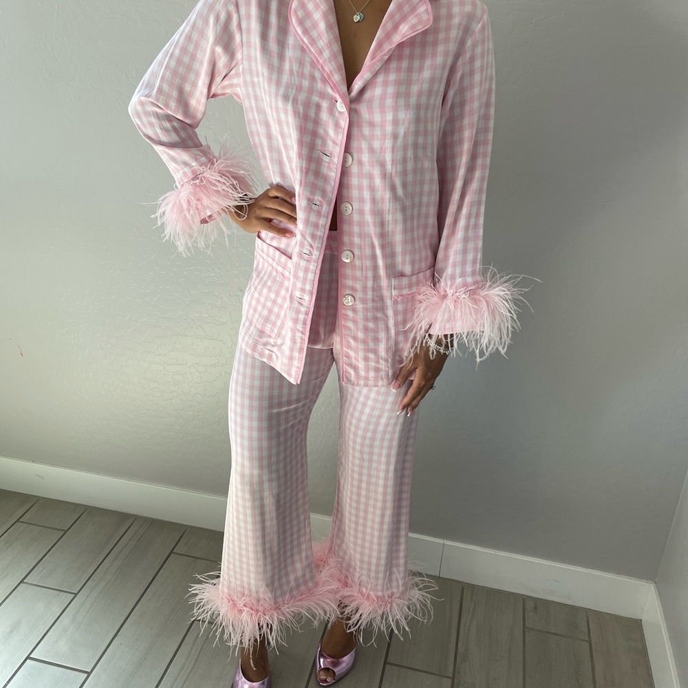Sleeper Pink Feather Trim Pajama Set